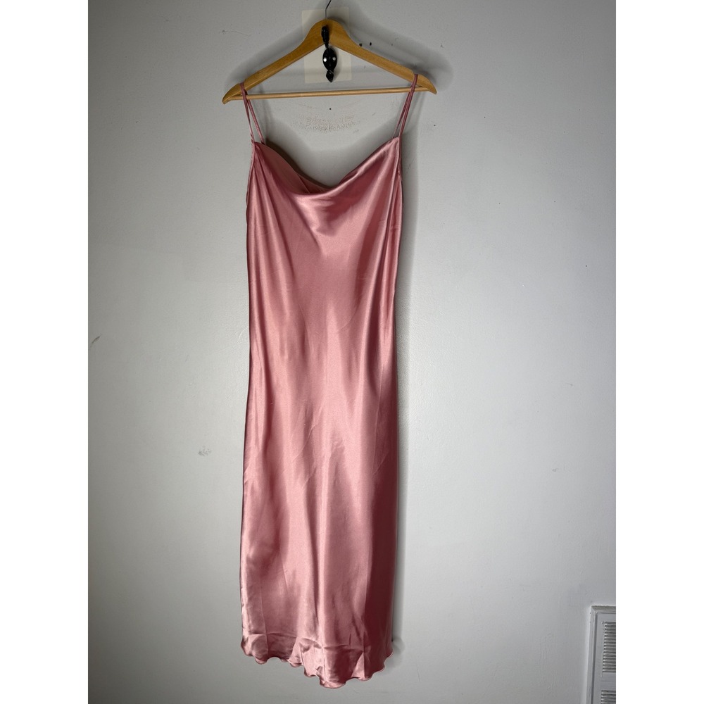 Bebe Vintage Pink Satin Cowl Neck Slip Dress Midi Spaghetti Strap Size Medium